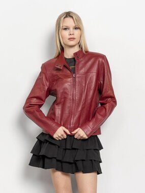 LEATHER MOTO JACKET Red Wine Y2K Vintage Women / Small Medium